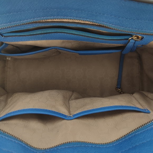 💯Michael Michael Kors  Summer Blue Saffiano Leather Satchel - Picture 9 of 12
